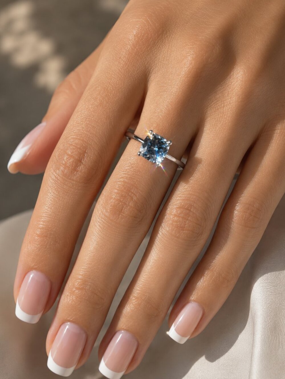 DAZZLING AND RARE  2.49 Carat Square Portuguese Cut Gray Moissanite Ring